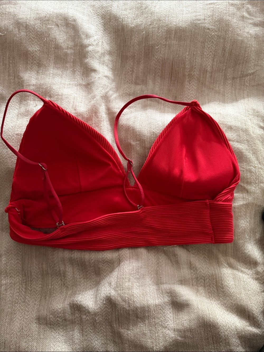 Red Ribbed Triangle Longline Bikini Top - Picture 2 of 2